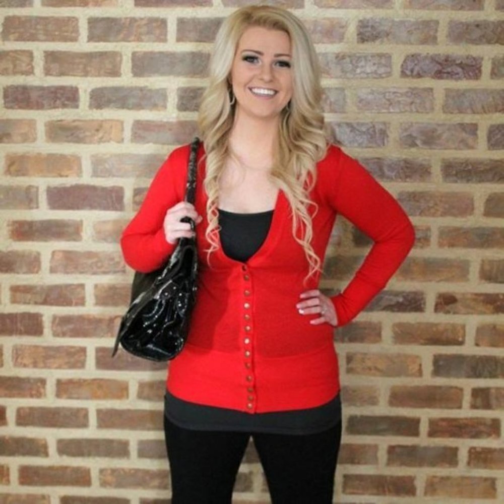 Red Snap Cardigan Sweater Long Sleeve Button Top